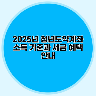 2025년 청년도약계좌 소득 기준과 세금 혜택 안내
