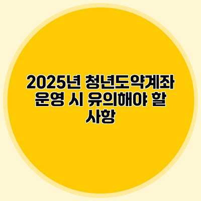 2025년 청년도약계좌 운영 시 유의해야 할 사항