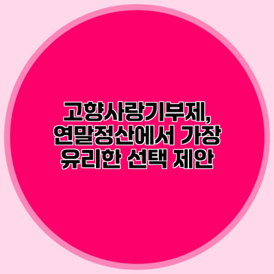고향사랑기부제, 연말정산에서 가장 유리한 선택 제안