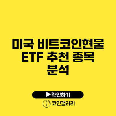 미국 비트코인현물 ETF 추천 종목 분석