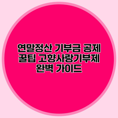 연말정산 기부금 공제 꿀팁 고향사랑기부제 완벽 가이드