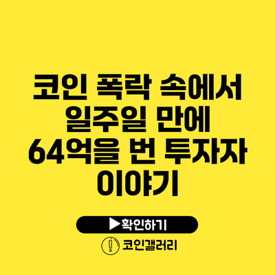 코인 폭락 속에서 일주일 만에 64억을 번 투자자 이야기