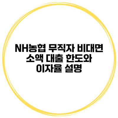 NH농협 무직자 비대면 소액 대출 한도와 이자율 설명