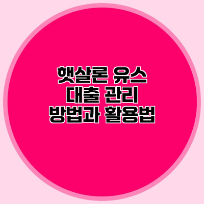 햇살론 유스 대출 관리 방법과 활용법
