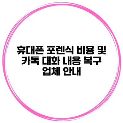 휴대폰 포렌식 비용 및 카톡 대화 내용 복구 업체 안내